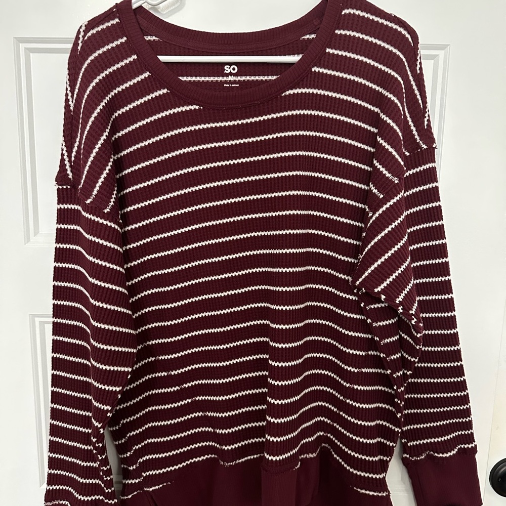 SO Burgundy and White Striped Knit Sweater
